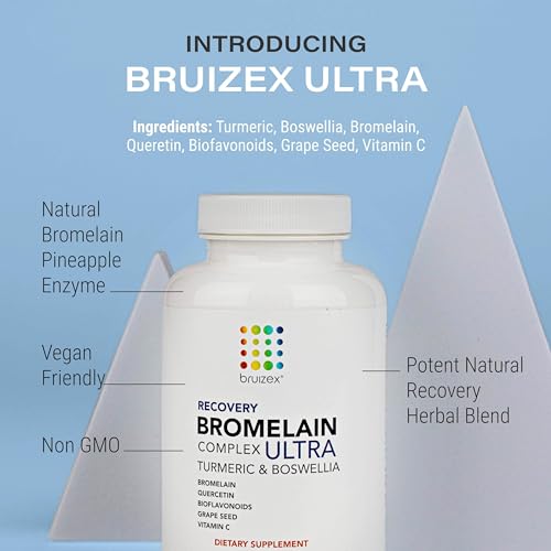 BRUIZEX Ultra Bromelain and Quercetin Bruising Relief Supplement, 120 Capsules | Bruised Skin, Trauma Recovery and Swelling Surgery Supplements | Contains Bromelain, Quercetin, Turmeric and Boswellia