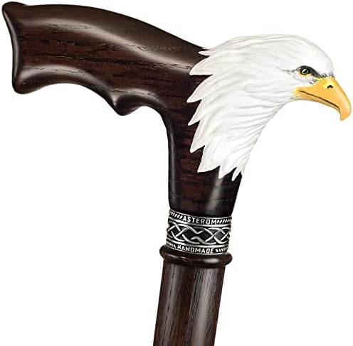 Asterom Hand-Painted Wooden Carved Walking Cane for Men - Bald Eagle - Unique Wood Cane Stylish Walking Stick