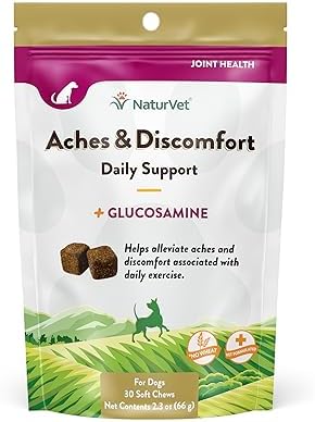 NaturVet Aches & Discomfort Dog Supplement Plus Glucosamine, Boswelia, White Willow Bark – Supports Canine Joint Health, Function – Helps Relieves Exercise Aches for Dogs – 30 Ct. Soft Chews