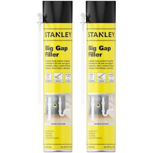 STANLEY Big Gap Filler - Gaps & Cracks Filler, Window & Door Expanding Polyurethane Sealant, with Straw | 24 Oz, 2 Pack