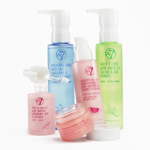 W7 Self-Care Skincare Set - 5 Step Daily Routine - Moisturizer, Serum, Toner, Cleanser & Lip Mask - Full Size Skin Care Kit for Natural, Beautiful Skin