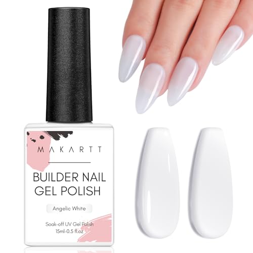 Makartt Builder Nail Gel, 7 in 1 Angelic White Gel Nail Polish or Apex Building Strengthener Extension Thickening Repair Rubber Base Coat Rhinestone UV Gel in a Bottle, Valentine's Day Gifts