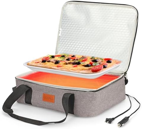 Food Warmer Electric Casserole Carrier - Large Heated Lunch Bag for Car Truck, 12V/24V/110V, Thermos for hot food for Potluck Cookouts Parties Picnic,Lasagna Lugger,Fits 9"x13" Baking Pan