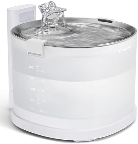 Cheerble Pumpless Cat Water Elfin Fountain, Wireless Pet Fountain Battery Operated, 2L/67oz E1+ Automatic Water Dispenser Cats & Dogs MagDrive™ Technology Stainless Steel Tray, No Cleaning Hassle