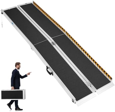 MOTORHOT 10ft Portable Wheelchair Ramp Non-Slip Aluminum Folding Handicap Home Steps Scooter Door Threshold Ramp for 10 inch -30 inch Step Heights 600 lbs Capacity 28in Wide