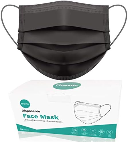 Disposable Face Masks 3 Ply Breathable Premium Quality Face Mask (50 Pcs, Black)