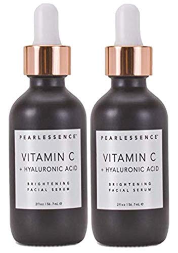 Pearlessence Brightening Facial Serum with Vitamin C & Hyaluronic Acid - Powerful Hydration to Help Plump & Brighten Skin | USA Made (2 oz, 2 Pack)