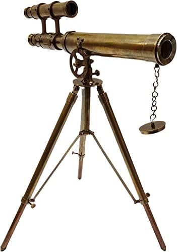 Vintage Marine Double Barrel Maritime Antique Brass Collectible Telescope Nautical Brass Tripod Stand Adjustable Tripod Beautiful