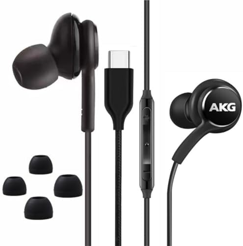 New Stereo in-Ear Headphones for Samsung Galaxy Z Fold6 S24 Ultra S23 Ultra S22 Ultra S21 S20,Note 10+ - Designed by AKG - with Microphone and Volume Remote Control Type-C Connector - Black