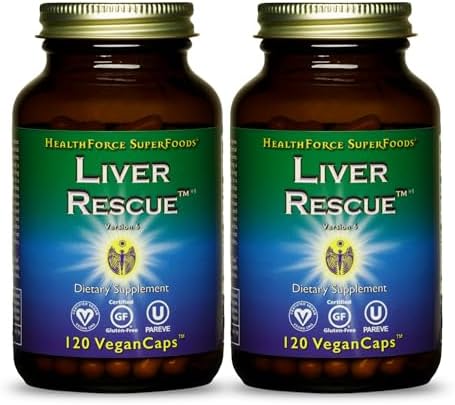 HealthForce SuperFoods Liver Rescue - Natural Liver Cleanse - with Milk Thistle & Dandelion Root - Gluten-Free & Vegan - 120 Capsules (Pack of 2)