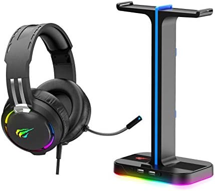 Havit TH650A RGB Gaming Headset & Headphone Stand Set with Phone Holder & 2 USB Ports