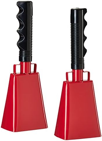 BLUE PANDA 2 Pack 9-inch Cowbells for Sporting Events, Percussion Noise Makers with Handle for Football Games, Stadiums (Red) - Cow Bells Noise Makers - Cowbell with Handle - Sports Cow Bell