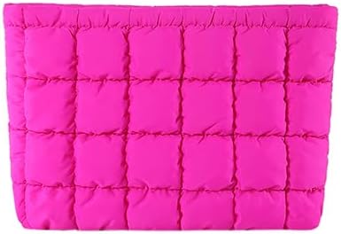 Puffy Quilted Makeup Bag for Women, Cosmetic Bag, Travel Toiletry Organizer Pouch Clutch (rose)