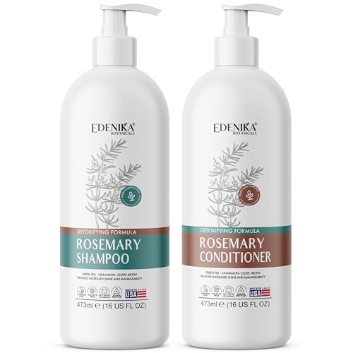 Rosemary Shampoo & Conditioner with Biotin, Green Tea & Clove for Hair Strength & Anti-Hair Loss, Scalp Detox & Clarifying, Revitalizing Thin, Dry, Damaged Hair – 16 fl oz Each
