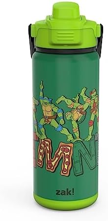 Zak Designs Beacon Insulated Bottle, Teenage Mutant Ninja Turtles - 20 oz - Durable Stainless Steel - Double-Wall Vacuum Insulation, Spout & Push-Button, Leak-Proof Lid - Dishwasher Safe