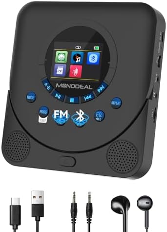 CD Player Portable,MONODEAL Dual Stereo with CD Player with Speakers,Rechargeable CD Player Bluetooth,Support TF Card,FM Receiver and Transmitter,Walkman CD Player with Sleep Timer,Colorful TFT Screen