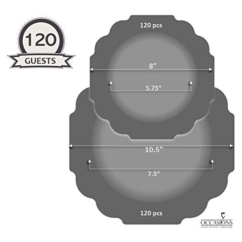 " OCCASIONS " 240 Plates Pack (120 Guests) Heavyweight Wedding Party Disposable Plastic Plates-120x10.5'' Dinner + 120x8'' Appetizer Plate (Imperial Turquoise Blue/Green & Silver)