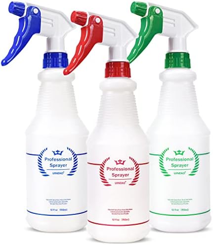 Plastic Spray Bottle (3 Pack, 32 Oz, 3 Colors) Heavy Duty All-Purpose Empty Spraying Bottles Leak Proof Commercial Mist Water Bottle for Cleaning Solutions Plants Pet with Adjustable Nozzle