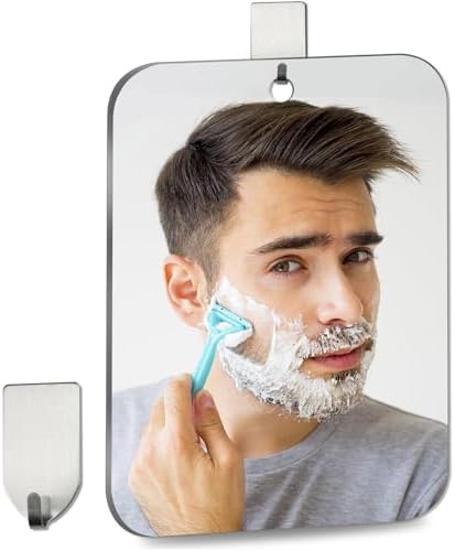 Shower Mirror Fogless for Shaving, Medium 8 in x 6 in Mirror for Wall Hanging, Frameless Portable Travel Camping Mirrors Shatterproof Handheld Locker Shave Mirror Makeup Plastic Anti Fog Free Bathroom