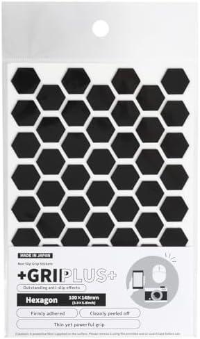 Non Slip Grip Stickers GRIPLUS Hexagon (Black, 100×148mm(3.9×5.8")) - Reusable Adhesive Pad for Desk, Phone, Mouse, Office, Multi-Purpose