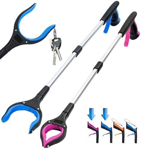 2-Pack Grabber Reacher Tool,32 Inch Foldable Reacher Grabber Pickup Tool with Strong Grip Magnetic,360°Rotating Anti-Slip Jaw,Grabber Tool,Grabbers for Seniors for Outdoor & Indoor (Blue&Purple)