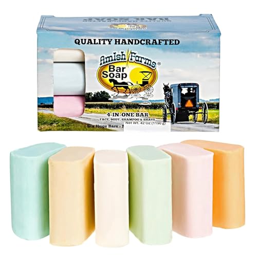 Amish Farms Bar Soap w/All Natural Bentonite Clay (6 Bars) Made in USA, Vegan Moisturizing for Sensitive Skin | Women & Mens Face & Body Bar Bath Soap for Shower | Clean Scent | 5oz Each