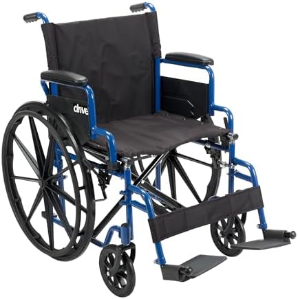 Drive Medical Blue Streak Wheelchair with Flip Back Desk Arms, Swing Away Footrests,FoldingDesk Length Arms, Alloy Steel, 20 Inch Seat