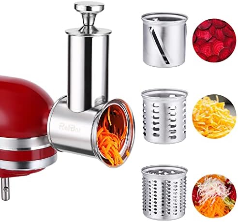Stainless Steel Slicer Shredder Attachment for KitchenAid Stand Mixer, Large Salad Machine with Vegetable Slicer Cheese Grater Attachments for Kitchen Aid, Dishwasher Safe by Rafbar