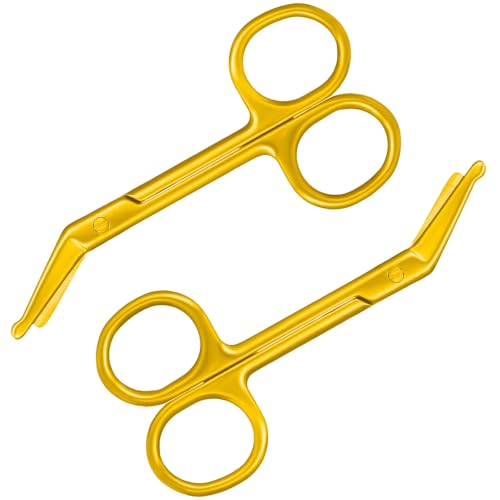 Zhehao 2 Pieces Ostomy Scissors Bandage Scissors Nursing Scissors Stainless Steel Scissors for Doctors, Nurses, Veterinary Home Nursing, 4.3 x 2.1 Inch, Curved (Gold)
