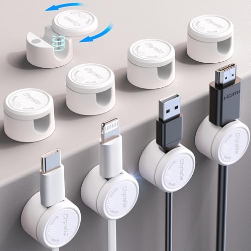 9 Pack Magnetic Cable Clips - Chfeila [Upgraded Twist-Lock] Cord Organizer, [360°Rotating Lid] Cable Management, Adhesive Wire Holder for Home Office Desk Desktop Nightstand Car Table Wall (White)