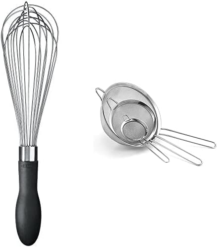 OXO Good Grips 11-Inch Balloon Whisk & Cuisinart Mesh Strainers, 3 Pack Set, CTG-00-3MS Silver