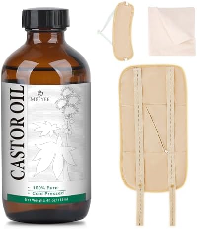 Castor Oil Pack Wrap for Detox: 100% Pure Cold-Pressed Oil in Glass Bottle with Cotton Wraps for Liver Support
