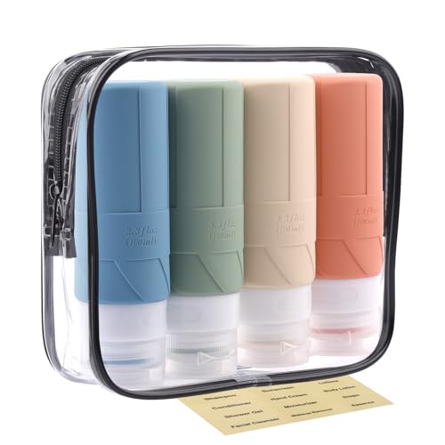 FADVAN Travel Bottles for Toiletries, 3.3oz Tsa Approved Travel Size Containers, BPA Free Leak Proof Silicone Travel Bottles, Refillable Travel Accessories Easy to Squeeze and Clean (Morandi)