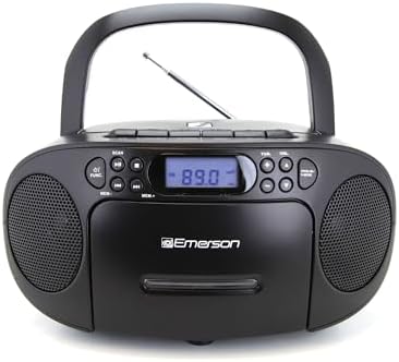 Emerson Portable CD Player Boombox with Cassette Player Combo, Tape Recorder, AM/FM Radio, AUX, Headphone Jack, Dual Speakers, AC/DC & Battery Operated - Stereo System for Home, Indoor & Outdoor Use