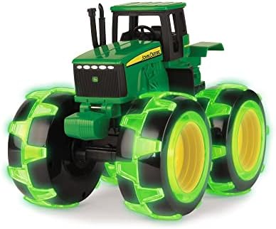 TOMY Monster Treads Lightning Wheels - John Deere Tractor - Motion Activated Light Up Monster Truck Toy - John Deere Tractor Toys with Monster Truck Tires - Frustration Free - Ages 3 Years and Up