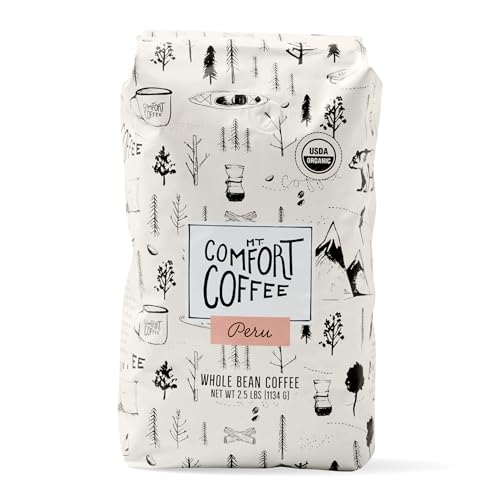 Mt. Comfort Coffee Organic Peru Medium Roast, 2.5 Pounds - Flavor Notes of Nutty, Chocolate, & Citrus - Sourced From Small, Peruvian Coffee Farms - Roasted Whole Beans
