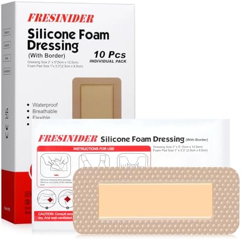 2"x5"（Pack of 10 Silicone Foam Wound Dressing - Waterproof Adhesive Bandages with Bordered - Super Absorbent & Breathable for Optimal Wound Care
