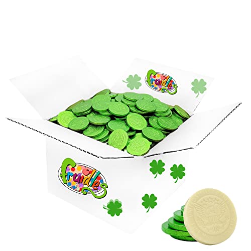 St. Patrick's Day White Milk Chocolate Coins, Green Coins, Milk Chocolate Coins Nut-Free (500-Pack, St. Patrick's Box)
