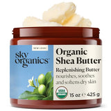 Sky Organics Organic Shea Butter, Replenishing Butter for Body & Face, Soothes, Softens and Boosts Skin's Overall Moisture and Radiance, Suitable for Dry Skin, USDA Certified Organic Skin Care, 15 Oz