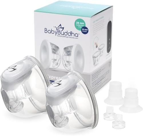 BabyBuddha Hands Free Milk Collection Cups for Breast Pump, 8 Fl Oz per Cup, Milk Containers, Compatible with BabyBuddha Breast Pump, Wearable Cups, Large, 2 Pack (26 to 28mm)