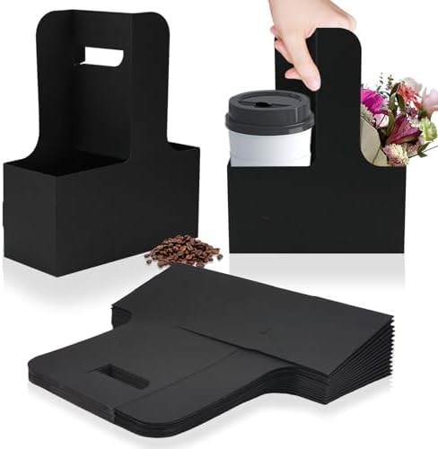 2 Cup Disposable Drink Carrier for Delivery with Handle,15 Count Kraft Paperboard Cup Holder,Cup Carriers for Hot or Cold Drinks,Coffee Carrier, Food Delivery,Take Out Cup Carriers (Black, 15 PCs)