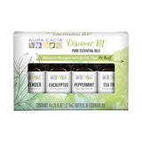 Aura Cacia Discover Essential Oils Kit, 4-Pack, Lavender, Eucalyptus, Peppermint & Tea Tree Oils, Excellent Starter Set