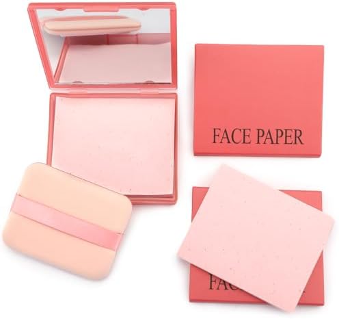 Erinde Oil Blotting Sheets for Face with Mirror and Puff, 300 Sheets Oil Blotting Paper for Oily Skin, Face Oil Absorbing Sheets, Natural Oil Control Film, Absorb Excess Oil, Makeup Friendly