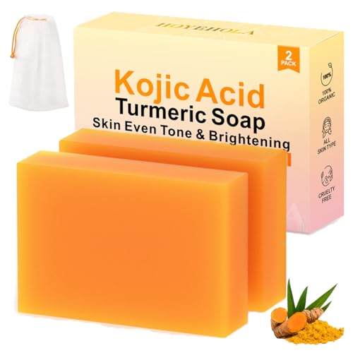 Kojic Acid Turmeric Soap Bar - Dark Spot Remover for Face Even Skin Tone, Moisturizing & Nourishing Natural Ingredients 2Pack