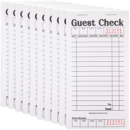 Stock Your Home Black+White Guest Check Books for Servers (10 Pack) Server Note Pads, Waiter Checkbook, Food Receipt Book, Restaurant Order Pad, Paper Checks, Waitress Accessories, 500 Total Tickets
