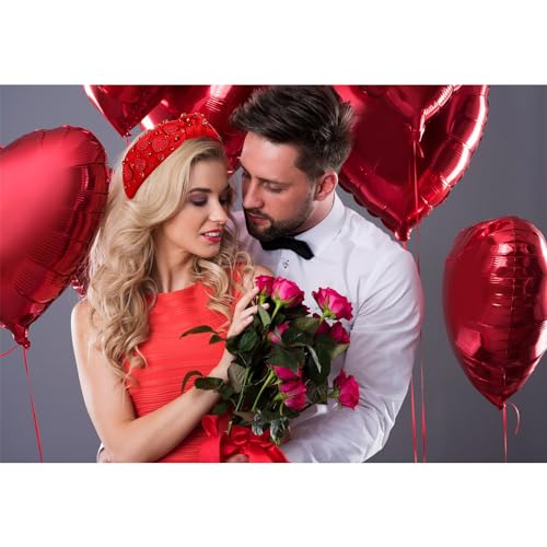 Valentine's Day Headband for Women, Red Pink Rhinestone Heart Headbands, Knotted Headband, Valentine's Day Hair Accessories, Gifts (Red Heart F)