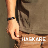 HASKARE Triple Protection Bracelet, Genuine Tigers Eye Black Obsidian and Hematite 8mm Beads Bracelet for Men Women, Crystal Jewelry Stone Bracelets Christmas Gifts for Men Bring Luck Prosperity