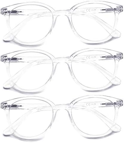 3 Pack Reading Glasses Spring Hinge Stylish Readers Black/Tortoise for Men and Women (3 Transparent, 2.00)Medium