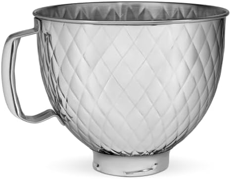 KitchenAid 5 Quart Stainless Steel Bowl for all KitchenAid 4.5-5 Quart Tilt-Head Stand Mixers KSM5SSBQB, Quilted Stainless