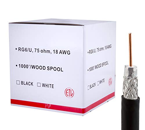 Five Star Cable RG6 UTP 1000 ft Shielded Coaxial Cable ETL Listed for use with Audio, Video, and CATV/MATV Transmission. Black (1000 Ft, Black)